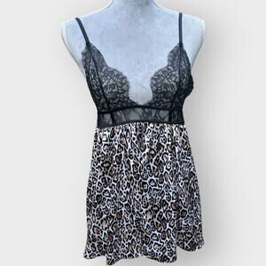 VICTORIA’S SECRET Leopard Lace Babydoll Slip Small Sheer Lingerie Nightie